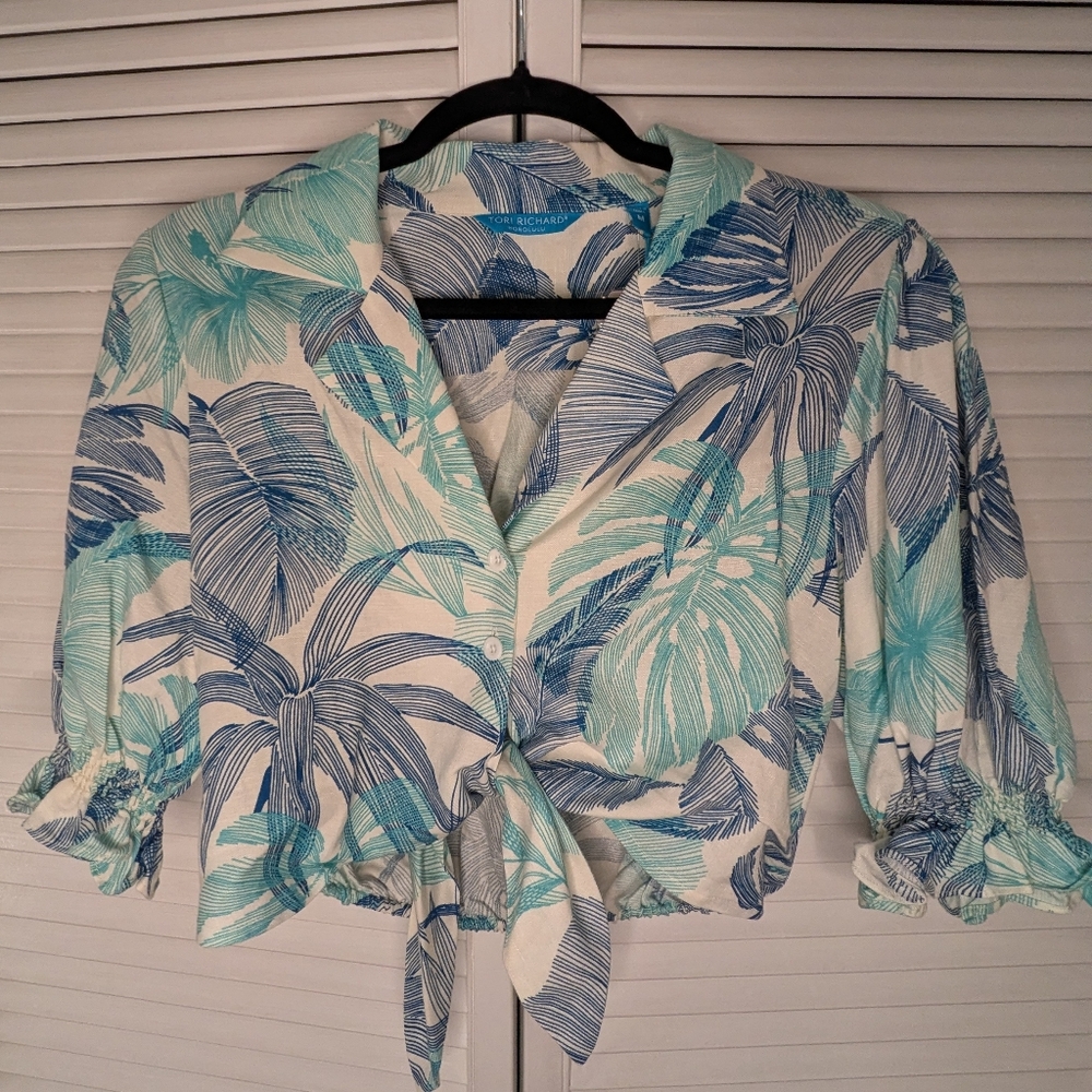 Tori Richard Beachcomber Noel Tie-Front Blouse Size Medium NWT